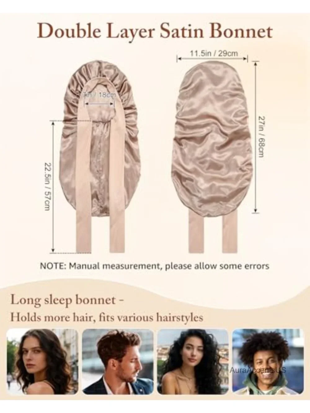 Double Layer Satin Bonnet for Sleeping - Long Hair Cap with Tie Band